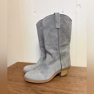 Wolverine women's 6 vintage pale gray suede mid calf stacked heel Western boots